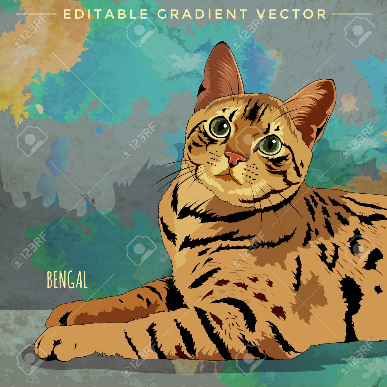 色鉛筆画猫A4ベンガル猫